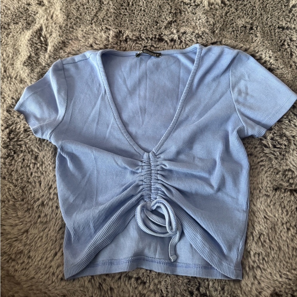Zara ribbed blue crop top Size S - Picture 1 of 3